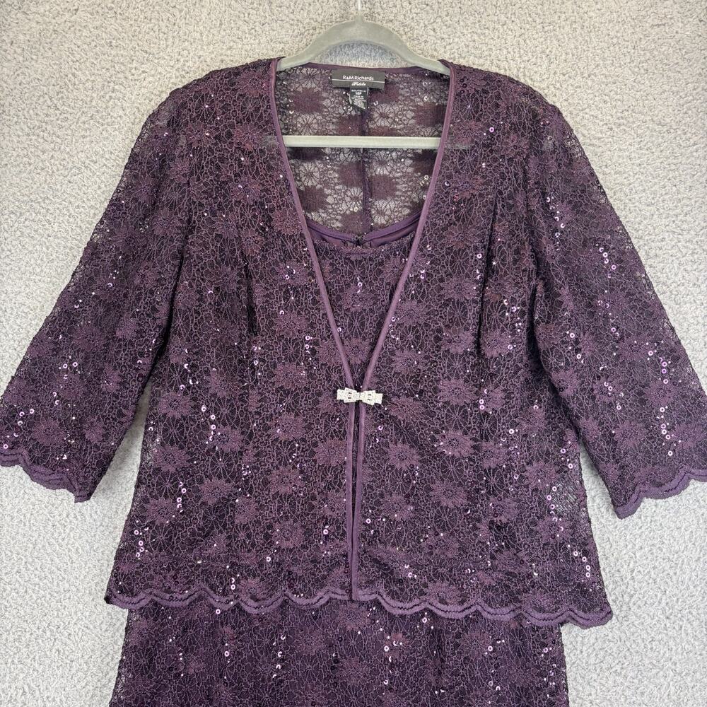 R&M Richards Dress Set 14P Purple 2 Pc Sequin MOB Wedding Cocktail Party Cruise